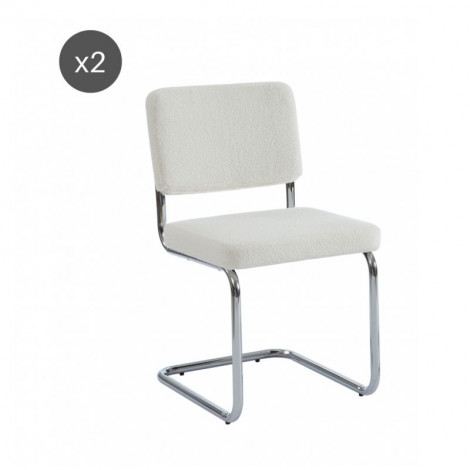 Lot de 2 chaises JACK tissu bouclette écru pieds métal chromé|Chaise|Baita Home