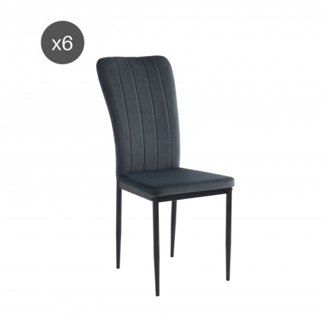 Lot de 6 chaises POPPY velours gris anthracite pieds métal noir|Chaise|Baita Home