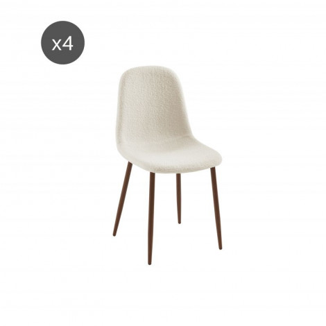 Lot de 4 chaises BIRGIT tissu bouclette écru pieds bois foncé|Chaise|Baita Home