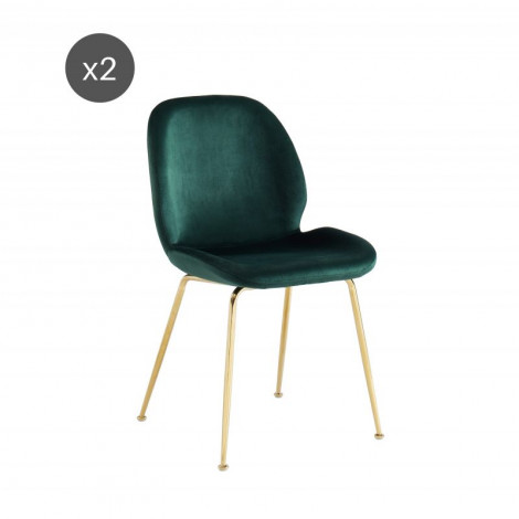 Lot de 2 chaises GISEL velours vert foncé pieds en métal doré|Chaise|Baita Home