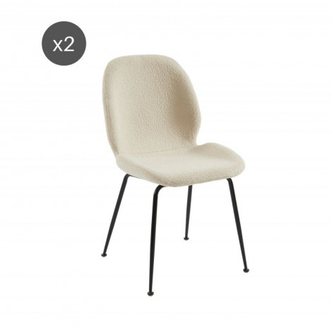 Lot de 2 chaises GISEL tissu bouclette écru pieds en métal noir|Chaise|Baita Home