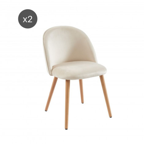 Lot de 2 chaises MACARON velours beige sable pieds hêtre massif|Chaise|Baita Home
