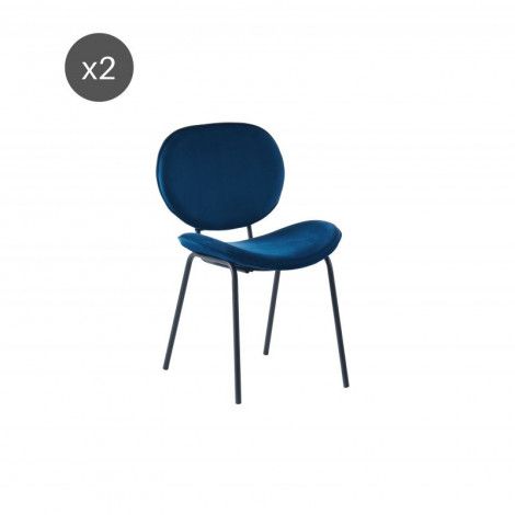 Lot de 2 chaises SHEILA velours bleu pieds métal noir|Chaise|Baita Home