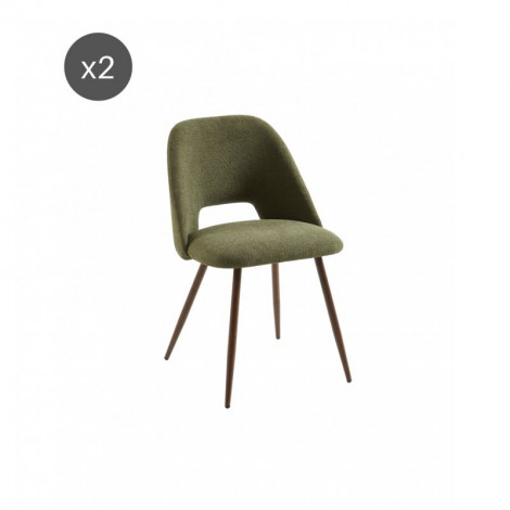 Lot de 2 chaises ELISABETH tissu vert pieds effet chêne|Chaise|Baita Home