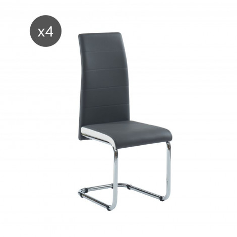 Lot de 4 chaises MARA simili gris et blanc pieds métal chromé|Chaise|Baita Home