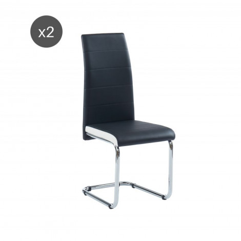 Lot de 2 chaises MARA simili noir et blanc pieds métal chromé|Chaise|Baita Home