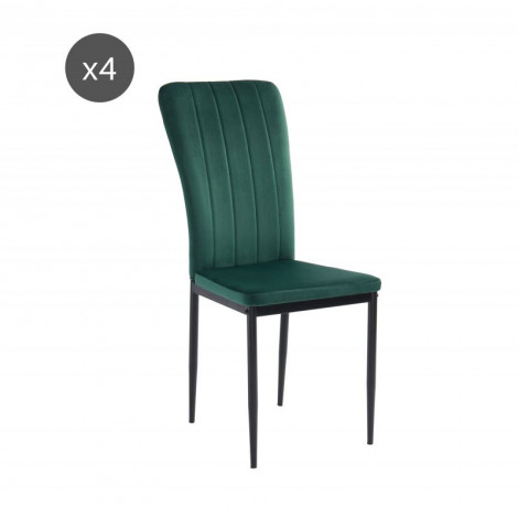 Lot de 4 chaises POPPY velours vert pieds métal noir|Chaise|Baita Home