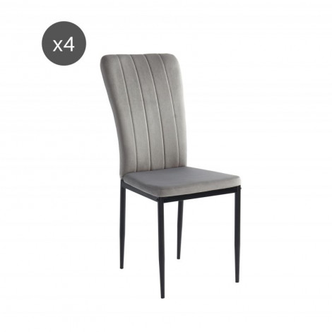 Lot de 4 chaises POPPY velours gris pieds métal noir|Chaise|Baita Home