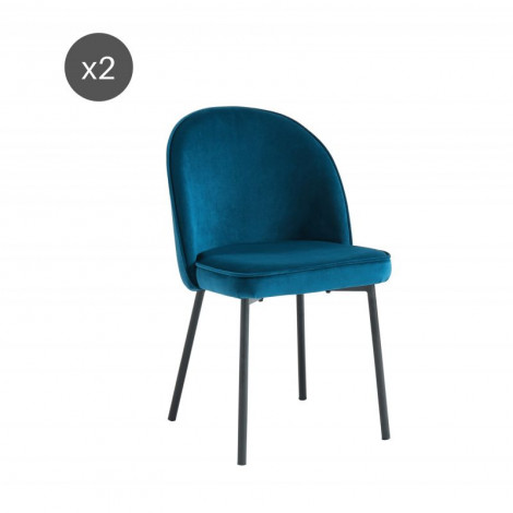 Lot de 2 chaises IRIS velours bleu paon pieds en métal noir|Chaise|Baita Home