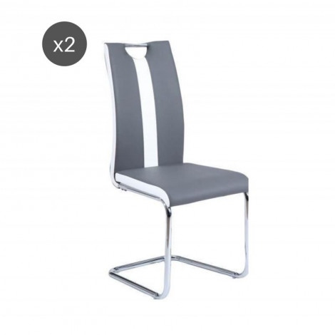 Lot de 2 chaises JADE simili gris pieds métal chromé|Chaise|Baita Home