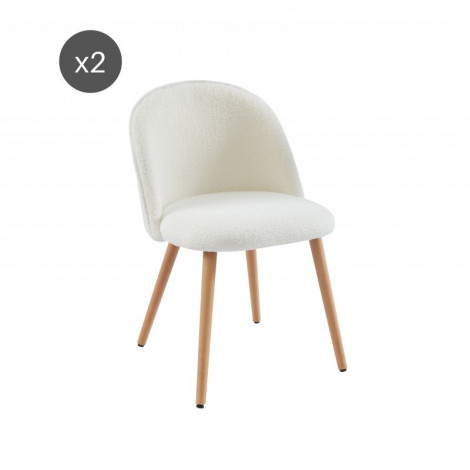Lot de 2 chaises MACARON tissu bouclettes écru pieds hêtre massif|Chaise|Baita Home