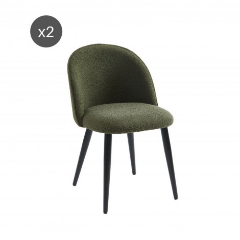 Lot de 2 chaises MACARON tissu bouclettes kaki pieds métal noir|Chaise|Baita Home