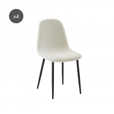Lot de 4 chaises LENA bouclette écru pieds métal noir|Chaise|Baita Home