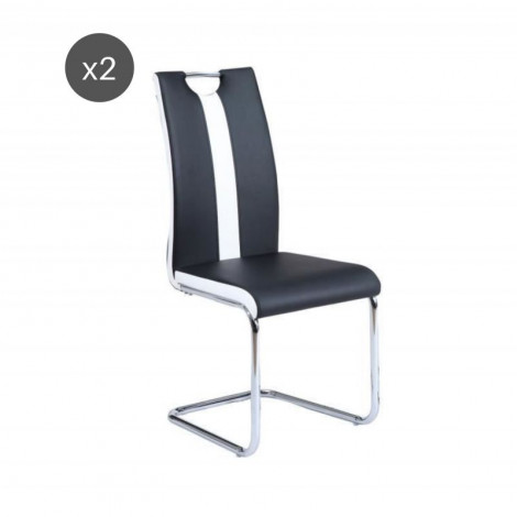 Lot de 2 chaises JADE simili noir pieds métal chromé|Chaise|Baita Home