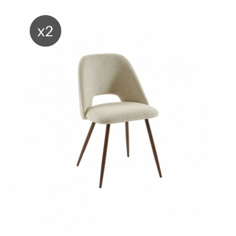 Lot de 2 chaises ELISABETH tissu beige pieds effet chêne|Chaise|Baita Home