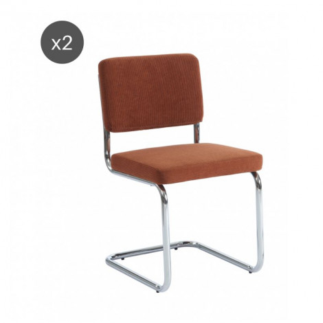 Lot de 2 chaises JACK velours côtelé terre de sienne pieds métal chromé|Chaise|Baita Home