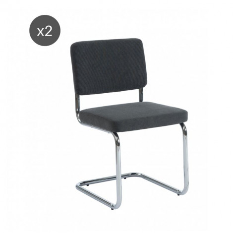 Lot de 2 chaises JACK velours côtelé gris charbon pieds métal chromé|Chaise|Baita Home