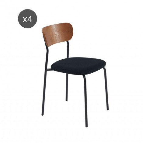 Lot de 4 chaises empilables FRIDA velours côtelé noir et métal noir|Chaise|Baita Home