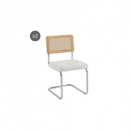 Lot de 2 chaises ELLA cannage et velours côtelé écru pieds métal chromé|Chaise|Baita Home