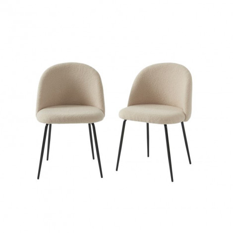Lot de 2 chaises ESMEE bouclette beige sable pieds métal noir|Chaise|Baita Home