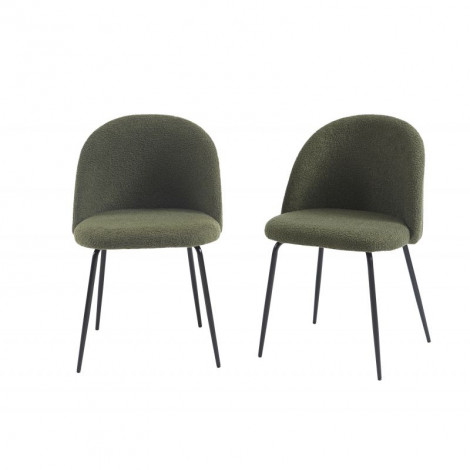 Lot de 2 chaises ESMEE tissu bouclettes kaki pieds métal noir|Chaise|Baita Home