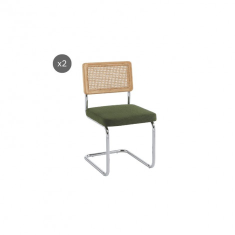 Lot de 2 chaises ELLA cannage et velours côtelé kaki pieds métal chromé|Chaise|Baita Home