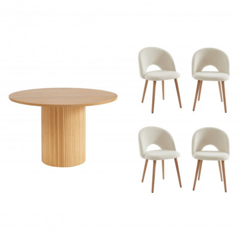 Ensemble repas ERNEST placage frêne 4 chaises bouclette écrue|Chaise|Baita Home