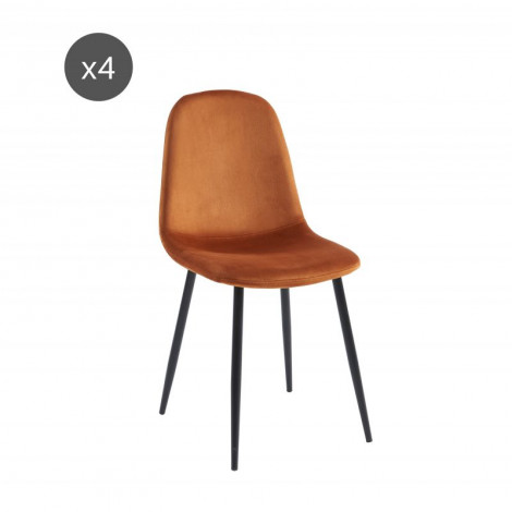 Lot de 4 chaises LENA velours rouille pieds en métal noir|Chaise|Baita Home