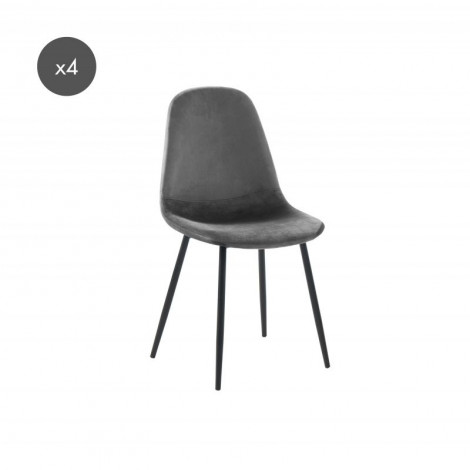 Lot de 4 chaises LENA velours gris pieds en métal noir|Chaise|Baita Home