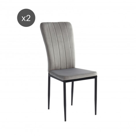 Lot de 2 chaises POPPY velours gris pieds métal noir|Chaise|Baita Home