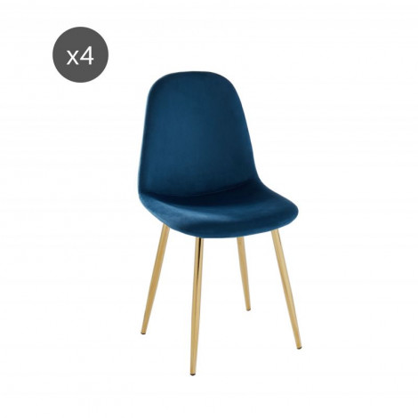 Lot de 4 chaises LENA velours bleu paon pieds métal doré|Chaise|Baita Home