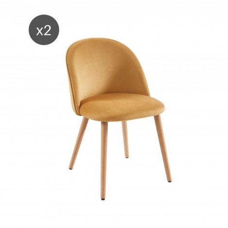 Lot de 2 chaises MACARON velours jaune ocre pieds hêtre massif|Chaise|Baita Home