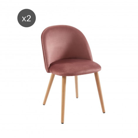 Lot de 2 chaises MACARON velours rose pieds hêtre massif|Chaise|Baita Home
