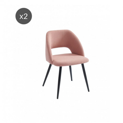 Lot de 2 chaises VINTAGE velours côtelé rose poudré pieds métal noir|Chaise|Baita Home