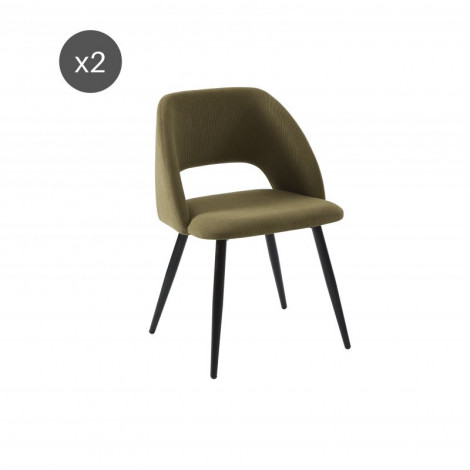 Lot de 2 chaises VINTAGE velours côtelé kaki pieds métal noir|Chaise|Baita Home