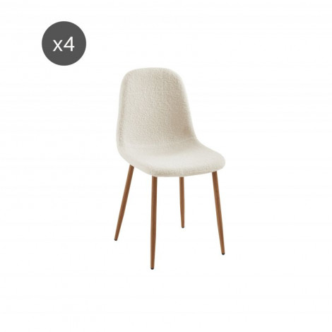 Lot de 4 chaises BIRGIT tissu bouclette écru pieds bois clair|Chaise|Baita Home