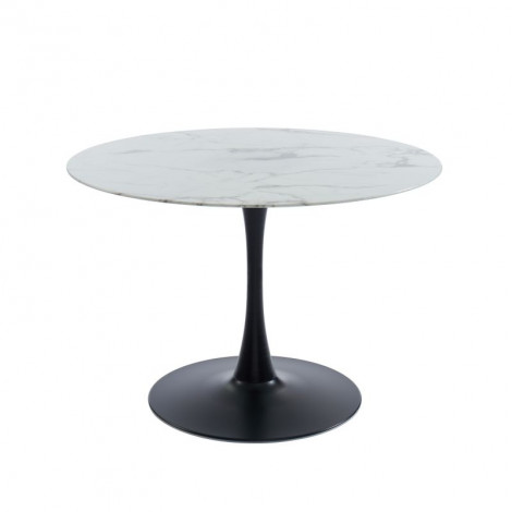 Table de séjour MONIKA verre effet marbre ronde 110cm pied noir|Table|Baita Home