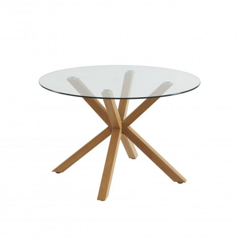 Table à manger ronde HARRY verre et effet chêne 120cm|Table|Baita Home