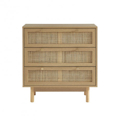 Commode HELENA effet chêne et cannage rotin 3 tiroirs|Commode|Baita Home