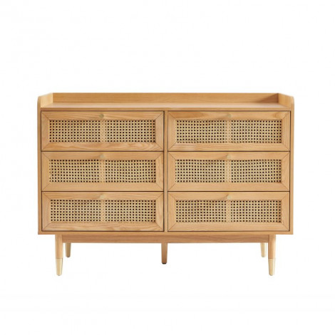 Commode LEON placage chêne et cannage rotin 6 tiroirs|Commode|Baita Home