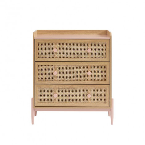 Commode PABLO rose et cannage rotin 3 tiroirs|Commode|Baita Home