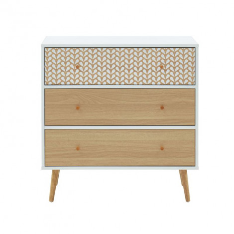 Commode CAPUCINE blanc et effet chêne 3 tiroirs 78cm|Commode|Baita Home