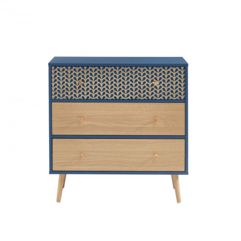 Commode CAPUCINE bleu pétrole et effet chêne 3 tiroirs 78cm|Commode|Baita Home