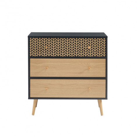 Commode CAPUCINE noir et effet chêne 3 tiroirs 78cm|Commode|Baita Home