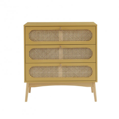 Commode SIXTINE jaune safran et cannage rotin 3 tiroirs|Commode|Baita Home