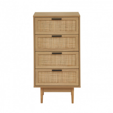 Chiffonnier AMANA effet chêne et cannage rotin 4 tiroirs 50cm|Commode|Baita Home