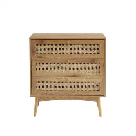 Commode INES effet chêne et cannage rotin 3 tiroirs|Commode|Baita Home