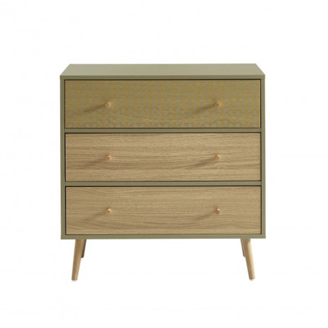 Commode CAPUCINE vert olive et effet chêne 3 tiroirs 78cm|Commode|Baita Home
