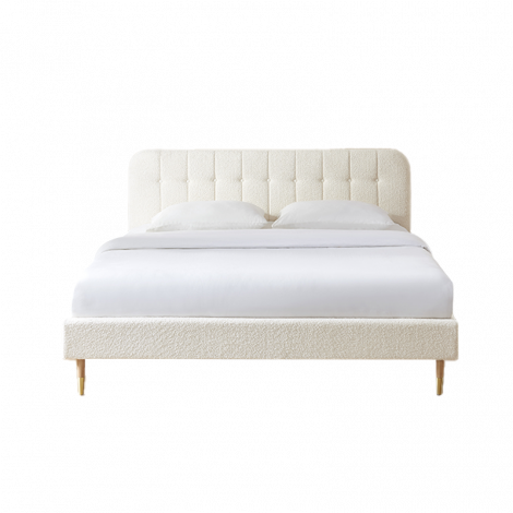 Lit double ANDRE tissu bouclette écru 180x200 sommier inclus|Lit Adulte|Baita Home