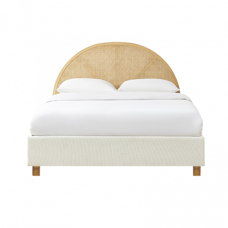Lit coffre TSUKI bouclette écru et cannage sommier 140x190 inclus|Lit Adulte|Baita Home